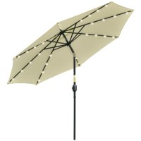 Outsunny Umbrela de gradina inclinabila, 265 cm, cu 32 de lumini LED solare si manivela, 8 spite din otel, poliester, bej - 1