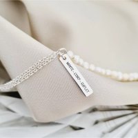Lantisor cu Perle - Îmbinare armonioasă - Model combinat cu perle, lantisor si pandantiv placuta - Argint 925 - 1