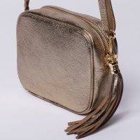 Geanta crossbody din piele naturala aurie, cu ciucure decorativ - 1