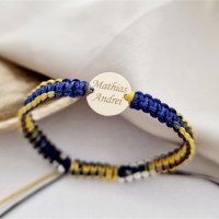 Bratara personalizata cu snur impletit multicolor - Banut gravat 10 mm - Aur Galben 14K - 1