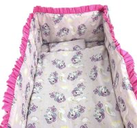 Lenjerie de pat 3 piese cu cearceaf plapumioara si pernuta slim 140x70 cm Croitoria Noastra unicorni Roz - 1