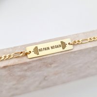 Bratara personalizata - placuta cu text gravat - Argint 925 placat cu Aur Galben 18K - bratara barbati cu lant - 1