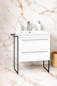 Set Baza Frontala MDF cu Lavoar 066, Cadru Metalic, Sertare, 60 cm, Alb - 1