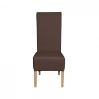 Scaun Vanessa pentru living, cu picioare din lemn natural si tapiterie din piele ecologica maro deschis, dimensiuni 47x60x110 cm - 1