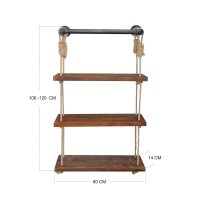 Raft de perete Hanah Home din lemn de molid si metal, nuc/negru, 60 x 13 x 120 cm - 4