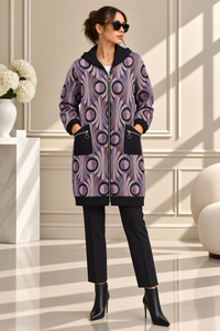 Cardigan Oversize Urban-Chic cu Motive Jacquard in Nuante de Mov - 1