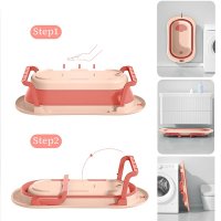 Set cadita pliabila pentru copii Little Mom Dino Pink, cu pernuta bebelusi detasabila, termometru display digital incorporat, dop scurgere, picioruse antiderapante, design ergonomic,80 x 50 x 24 cm - 3