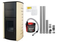 Pachet Termosemineu pe peleti Fornello Royal Ivory 18 kW, complet echipat cu pompa, vas expansiune, automatizare, culoare crem, kit evacuare 2.5 ml, Termostat Radio Comanda Salus 091FLRFV2 si Aspirator Cenusa - 1