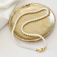 Lantisor cu perle albe japoneze Akoya, sirag, din argint 925 placat cu aur galben 18K - 1