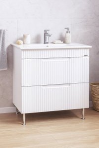 Baza Frontala MDF cu Lavoar Seria 033, Sertare, 80 cm, Alb Rustic - 1