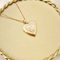 Medalion in forma de inima pentru fotografii Girl & Mother of Pearl, argint 925 placat cu aur galben 18K - 1