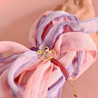 Bratara personalizata cu nume - Forma Soricel cu fundita - Argint 925 placat cu Aur Galben 18K - Snur impletit multicolor - 1