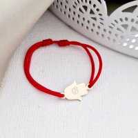 Bratara cu Mana Fatimei din aur galben 14K, snur reglabil - 1