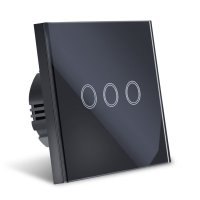 Intrerupator Touch Techstar®, Sticla Securizata, Design Modern, Iluminare LED, 3 Faze, Negru - 3