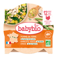 Meniu Bio cu Morcovi, Fasole Verde si Curcan, 230g - BabyBio - 1