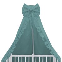 Baldachin MimiNu Royal Nepal Green pentru patut, cu funda si volanas, 210 x 145 cm, bumbac certificat Oeko-Tex Standard 100 - 1