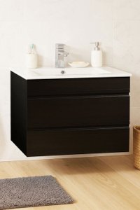 Set Baza Suspendata MDF cu Lavoar Seria 086, 70 cm, Negru, cu Sertare - 1