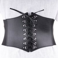Centura corset din piele ecologica cu siret si detalii metalice - 1