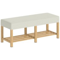 HOMCOM banc pentru incaltaminte cu spatiu de depozitare si sezut capitonat, raft deschis din lemn de hevea, 120x44x48 cm, finisaj natural - 1