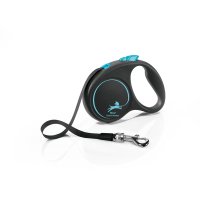 FLEXI Black Design, lesă bandă retractabilă câini, nylon, albastru, S(15kg, 5m) - 2