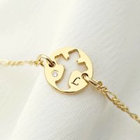Bratara banut cu Cruce si Diamant Natural - Argint 925 Placat cu Aur Galben 18K - Lantisor pentru Copii - 1