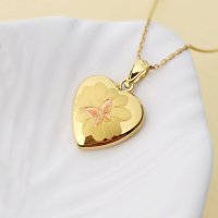 Medalion in forma de inima cu fotografii - Pink Butterfly Bloom - Argint 925 placat cu Aur Galben 18K - 1
