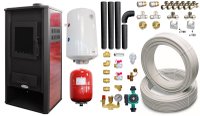 Pachet Termosemineu pe lemne, brichete si carbune Fornello Roma E, Bordeaux, 22 kW, 49x45x103 cm, boiler termoelectric 100l, teava, vas expansiune, pompa circulatie, kit evacuare si fitinguri - 1