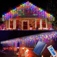 Instalatie LED Craciun 13 metri cu franjuri inegali si 300 lumini, alimentare solara - 1