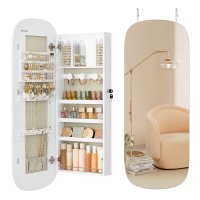 Oglinda suspendata cu depozitare bijuterii Alb Songmics 108x42x10 cm - 1