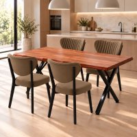 Set Masa de Bucatarie Barton cu 4 Scaune Metalice Maro, Dimensiuni 133cm - 1