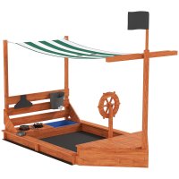 Outsunny cutie de nisip din lemn, corabie de pirati cu copertina si set de bucatarie pentru copii, 180 x 103 x 144,5 cm, verde - 1