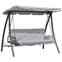 Balansoar de Gradina Outsunny pentru 3 Persoane cu Acoperis Convertibil, Poliester Crem, Dimensiuni 209 cm x 114 cm x 170 cm - 1