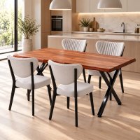 Set Masa de Bucatarie Barton cu 4 Scaune Bej din Metal - Dimensiuni 133cm - 1