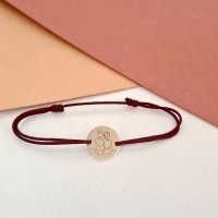 Bratara pentru Surori si Prietene - Banut 12 mm din Aur Galben 9K cu Snur Reglabil - 1