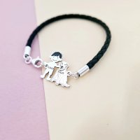Bratara Unisex cu Membrii Familiei - Baiat si Labrador - Argint 925 si Piele Impletita - 1