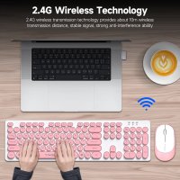 Kit tastatura si mouse Wireless, Universale, Roz-Alb - 4