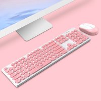 Kit tastatura si mouse Wireless, Universale, Roz-Alb - 1