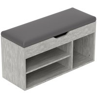 Banca pentru Hol HOMCOM cu 3 Rafturi Deschise si Pernă Confortabilă, 80x30x45 cm, Gri | Aosom Romania - 1