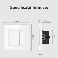 Intrerupator Triplu Cap Scara Cu Panou Din Sticla Securizata Techstar® TGS 01, 220V, 16A, 86 X 86 Mm, Negru, cu 3 Faze - 5