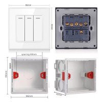 Intrerupator Triplu Cap Scara Cu Panou Din Sticla Securizata Techstar® TGS 01, 220V, 16A, 86 X 86 Mm, Negru, cu 3 Faze - 1