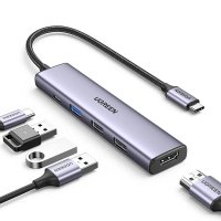Adaptor multifunctional 5-in-1 UGREEN USB-C Adapter , 1X USB 3.0, 2X USB 2.0, 1X HDMI 4K,USB-C 100W PowerDelivery, Gri - 3