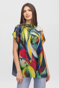 Bluza de vara poncho din matase cu design abstract - 1