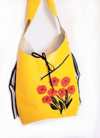 Geanta handmade din piele naturala cu design maci - unicat - 1
