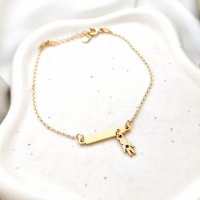 Bratara Fior al Vietii - Model placuta cu charm Baiat cu Zafir - Argint 925 placat cu Aur Galben 18K - 1
