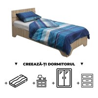 Creeaza-ti Dormitorul ALMA, sonoma deschis, de la Pat cu picioare Alma 90x200 cm, adauga Saltea, Noptiere, Comoda, Dulap - 1