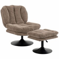 HOMCOM Fotoliu Lounge cu Taburet Reglabil, Rotire 360°, Catifea Raindrop, Maro | Aosom Romania - 1