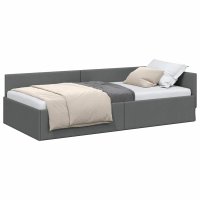 Cadru de pat coltar cu headboard Manual Gri inchis 90 x 190 cm - 1