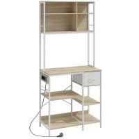 Etajera de Bucatarie HOMCOM cu Rafturi si Cârlige, Suport pentru Cuptor cu Microunde, 80x40x181 cm, Stejar | Aosom Romania - 1