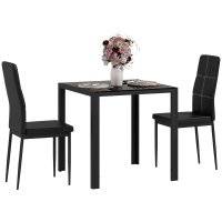 Set masă și scaune HOMCOM pentru 2 persoane, blat din sticlă neagră, ideal pentru bucătărie sau living - 1