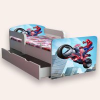 Pat pentru copii Spider Man varianta 3, cu manere, sertar si saltea, 2-6 ani, 130x60 cm - 2